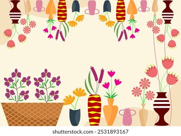 colorful floral background flat vector illustration. Creative layout of elements for banner, template, social media, advertising concept use