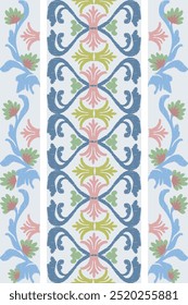 Colorful floral with blue background embroidery, motif ethnic ikat seamless textile illustration, print striped ornament, pattern, design for wrapping, silk, scarf, background, and textile.