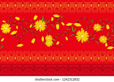 Colorful floral border (Seamless Vector)