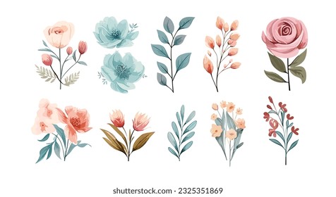 Colorful floral bouquet collection with watercolor