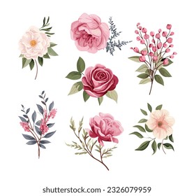 Colorful floral bouquet collection with watercolor