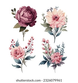 Colorful floral bouquet collection with watercolor
