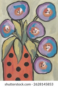 Colorful Floral Bouquet in a Polka Dot Vase