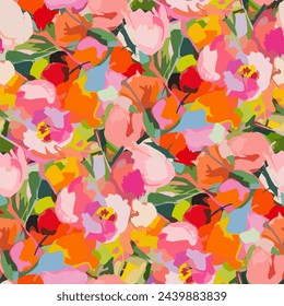 Colorful floral brush mark floral seamless pattern