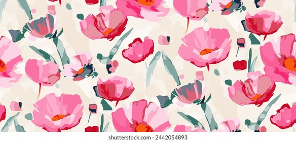 Colorful floral brush mark floral seamless pattern