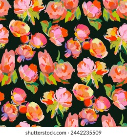 Colorful floral brush mark floral seamless pattern