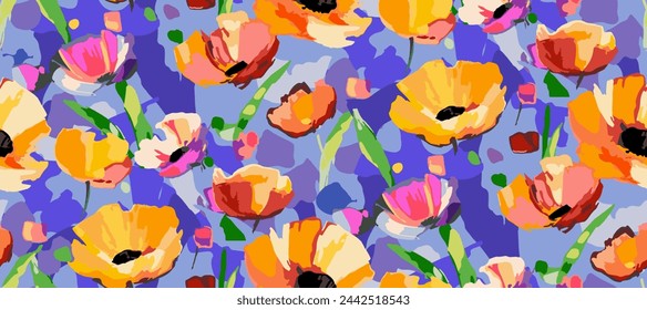 Colorful floral brush mark floral seamless pattern