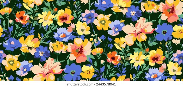 Colorful floral brush mark floral seamless pattern