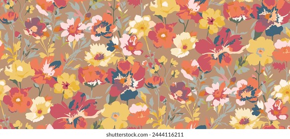 Colorful floral brush mark floral seamless pattern