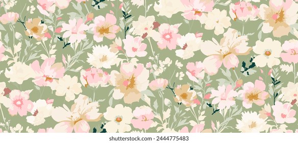 Colorful floral brush mark floral seamless pattern