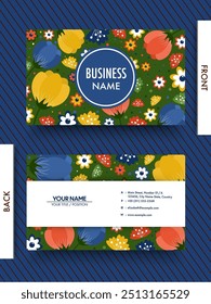 Colorful Floral Business Card Template with Double-Side for Advertising.