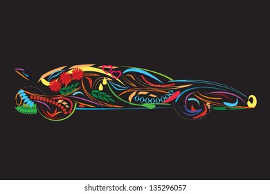Colorful Floral car on black background