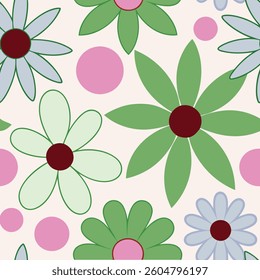 Colorful Floral and Circular Pattern on Light Cream Background
