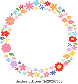 Colorful floral circular ring frame illustration
