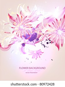 colorful floral composition with watercolor splats