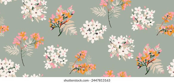 Colorful floral  cute seamless pattern