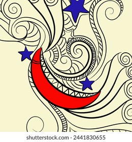 Colorful floral design with crescent moon and stars for holy month of muslim community, Ramadan Kareem celebration.