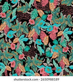 Colorful floral design, cute autumn flowers pattern for fabric print