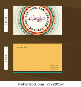 Colorful floral design decorated business card with place holders for your professional details.