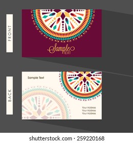 Colorful floral design decorated business card with place holders for your professional details.