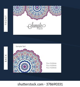 Colorful floral design decorated, Horizontal Business Card, Name Card or Visiting Card set with front and back presentation.