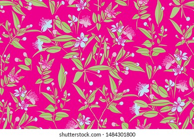 Colorful floral design seamless pattern.  Wild flowers and leaves background. Vector . Textile design, wallpaper, fabric print.