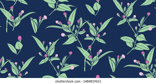 Colorful floral design seamless pattern.  Wild flowers and leaves background. Vector . Textile design, wallpaper, fabric print.