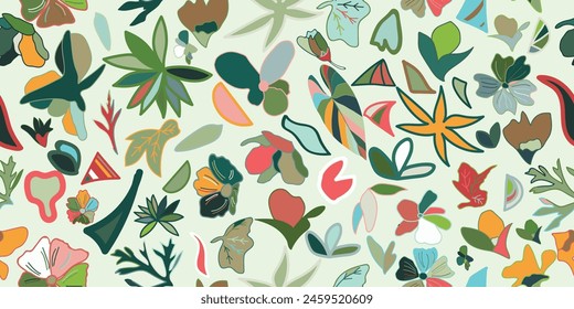 Colorful floral doodle seamless pattern. Perfect for greeting card, spring summer background, wallpaper, seasonal design. 