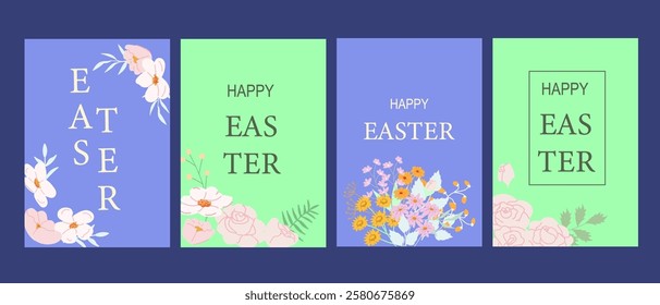 Colorful floral easter cards with pastel designs and blossoms.