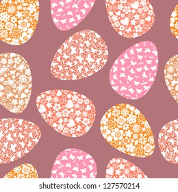 Colorful floral easter eggs on pink seamless pattern, vector