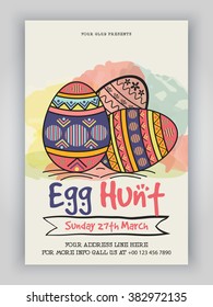 Colorful floral eggs decorated, Pamphlet, Banner or Flyer design for Easter Egg Hunt celebration.