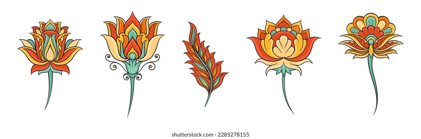 Farbige Blumenelemente auf der Grundlage traditioneller asiatischer Ziergegenstände