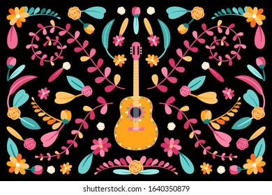 Colorful floral embroidery mexican background design. vector illustration.