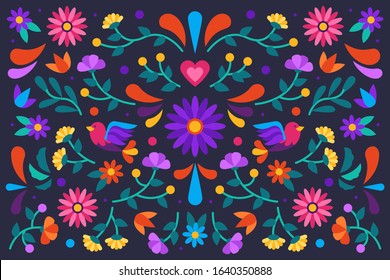 Colorful floral embroidery mexican background design. vector illustration.