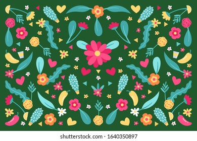 Colorful floral embroidery mexican background design. vector illustration.