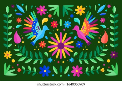 Colorful floral embroidery mexican background design. vector illustration.