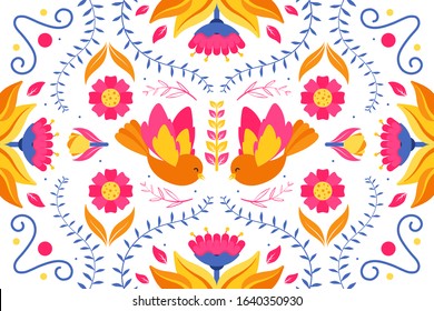 Colorful Floral Embroidery Mexican Background Design Stock Vector ...