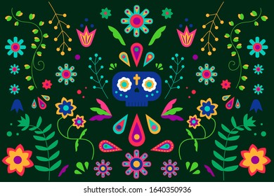 Colorful floral embroidery mexican background design. vector illustration.