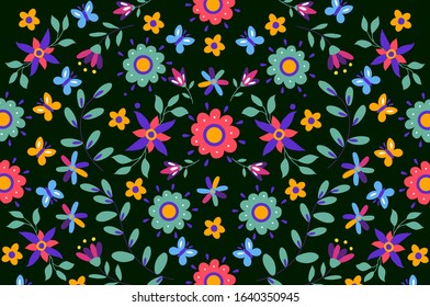 Colorful floral embroidery mexican background design. vector illustration.