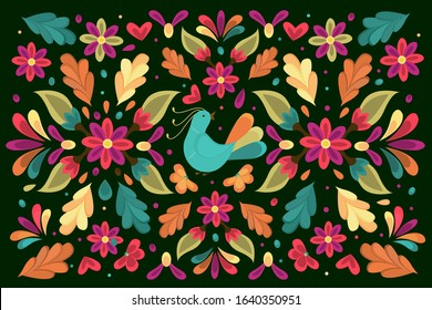 Colorful floral embroidery mexican background design. vector illustration.