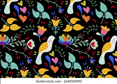 Colorful floral embroidery mexican background design. vector illustration.