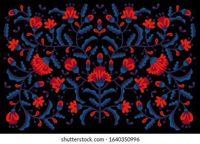 Colorful floral embroidery mexican background design. vector illustration.