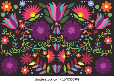 Colorful floral embroidery mexican background design. vector illustration.