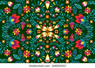 Colorful floral embroidery mexican background design. vector illustration.