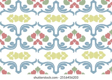 Bunte Blumenstickerei, Motiv ethnische Kat nahtlose Textil-Illustration, Druck gestreifte Ornament, Muster, Design für die Verpackung, Seide, Schal, Kleidung, Hintergrund, Textil, Teppiche, Vorhänge.