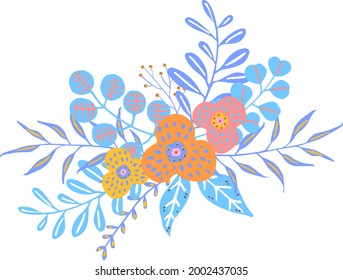 colorful floral flowers branches twigs bouquet, isolated vector illustration