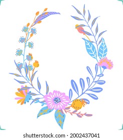 colorful floral flowers branches twigs wreath, isolated vector illustration