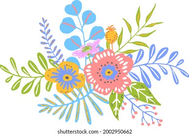 colorful floral flowers branches twigs bouquet, isolated vector illustration