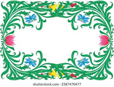 Colorful Floral Frame Vector on White Background. Vibrant floral frame vector on white background, ideal for cards, invitations, and decorative designs. High-quality digital illustration.