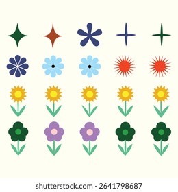 Colorful floral and geometric design elements for a variety of uses.